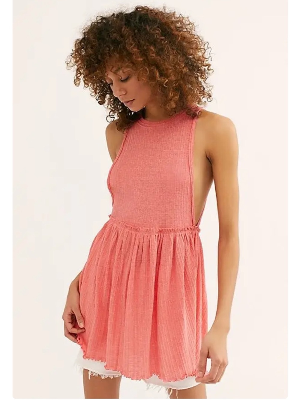 Free People Beach BRB Dress Lightweight Cotton Blend Salmon Pink Color Wom Med
